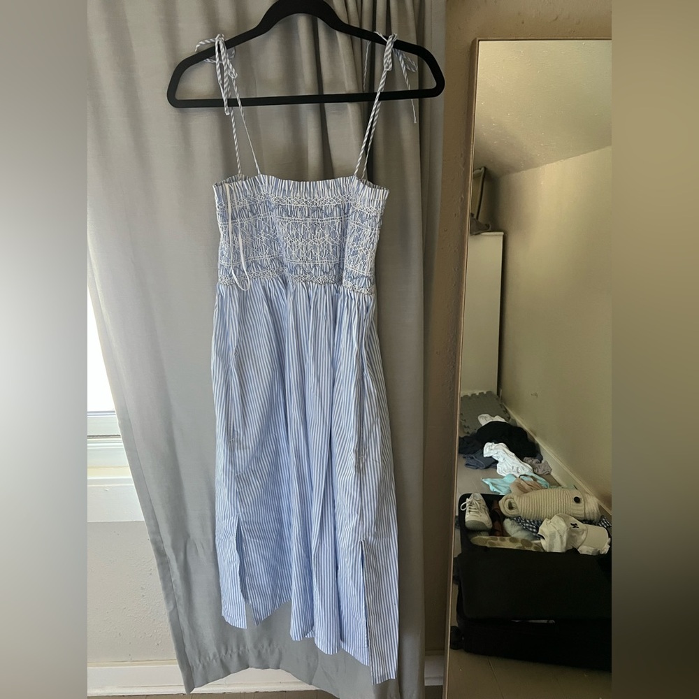 J. Crew Light Blue and White Smocked Dress - Picture 3 of 3